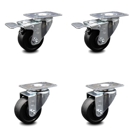 Service Caster 3 Inch Soft Rubber Wheel Swivel Top Plate Caster Total Lock Brakes SCC, 2PK SCC-TTL20S314-SRS-2-S-2